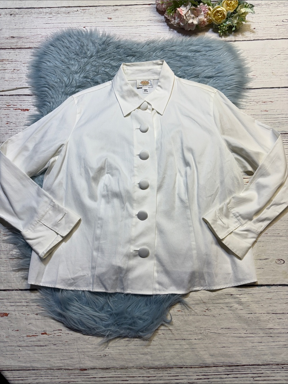 Talbots White Textured Button Down Light Jacket Top sz 18WP